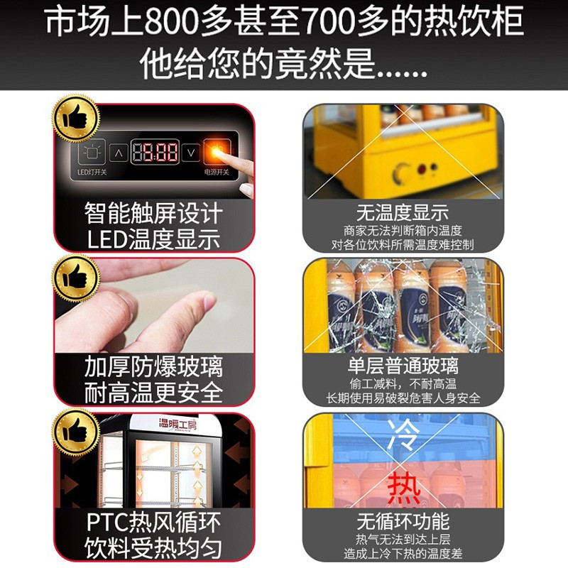 lecon/乐创 饮料加热柜 保温柜展示柜 超市热饮柜 商用便利店陈列柜 牛奶咖啡奶茶 56L深海蓝触屏款
