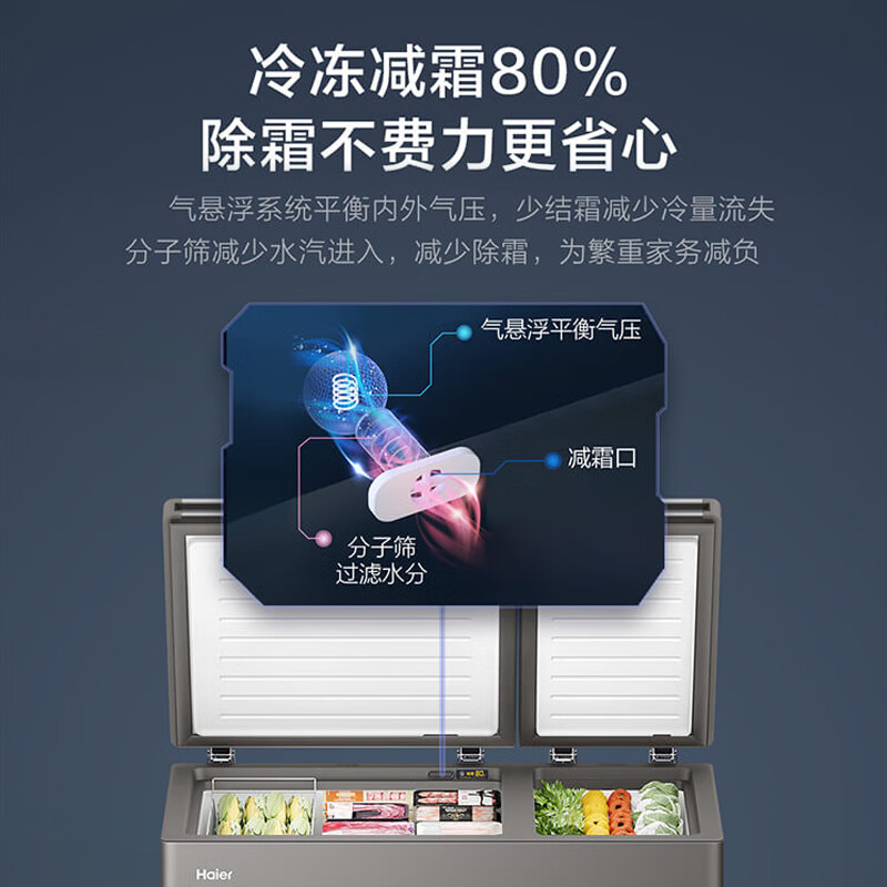 双温双箱·无需除霜]冰柜家用卧式减霜一边冷藏一边冷冻商用两用大容量双温冷柜节能省电 无需除霜丨钢板内胆丨 216升高清大图