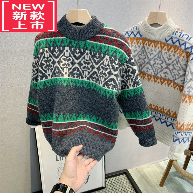 可莉允卡芙恰恰童装 中大童韩版提花毛衣22冬季新品潮流洋气针织衫