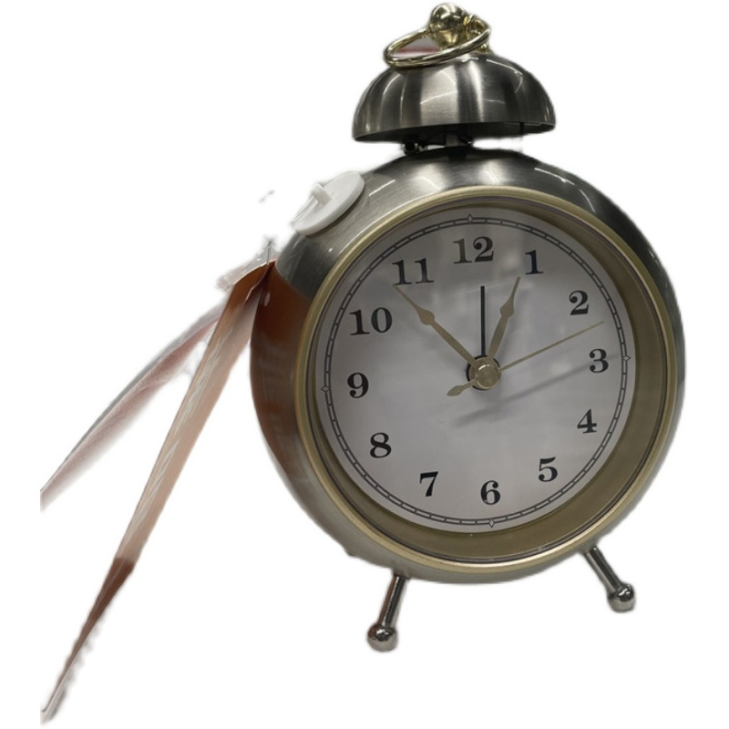 银色ikea宜家斯帕洛加闹钟表台钟经典复古装饰床头时钟静音石英芯