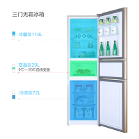 海尔（Haier）220升三门无霜冰箱 静谧金外观 风冷无霜 中门自由变温 家用多门冰箱BCD-220WDVL