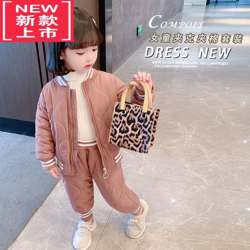 可莉允儿童棉服套装洋气小童宝宝冬装加绒加厚女童棉衣外套棉裤两件套潮图片