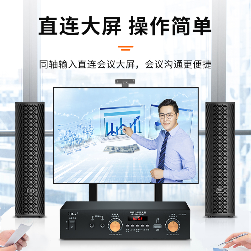 索爱(soaiy) 卡包音箱壁挂式音柱音响 功放音响套装CK-M703+SA-6105高清大图