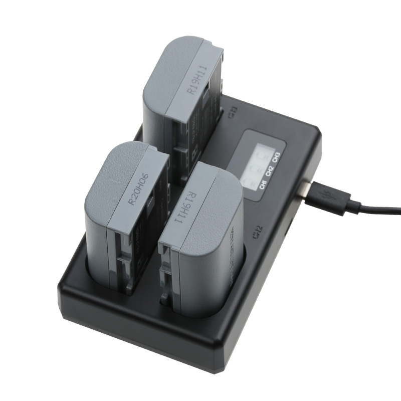 沣标三充LP-E6佳能5D2 5D3 5D4 7D2 60D 70D 80D 6D三槽快速充电器Micro+Type-C