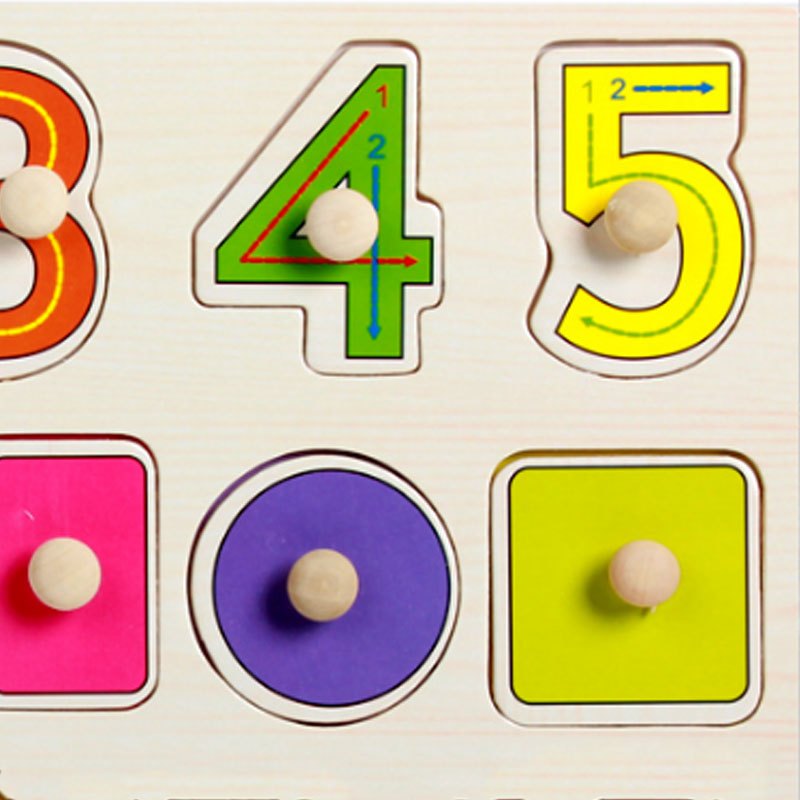 笔画数字形状101-木质手抓板拼图木制宝宝