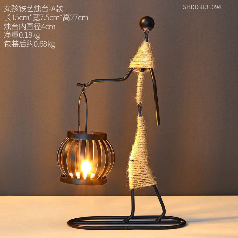 复古铁艺烛台摆件创意家用烛光晚餐道具装饰品个性家居餐桌小摆设女孩