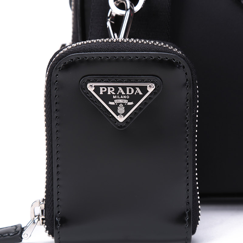 prada普拉达男士brique系列renylon尼龙配皮单肩斜挎包带小包2vh
