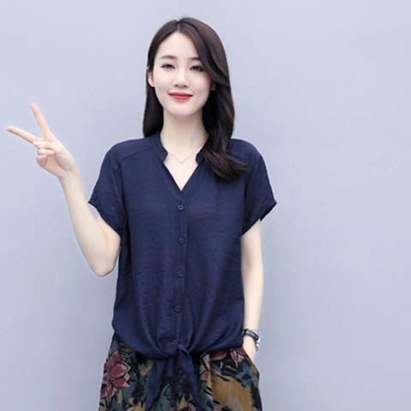 [棉麻/好质量]单/夏天棉麻连衣裙两件套宽松显瘦遮肚子套装裙女 蓝色上衣 单件上衣 M 105斤以内