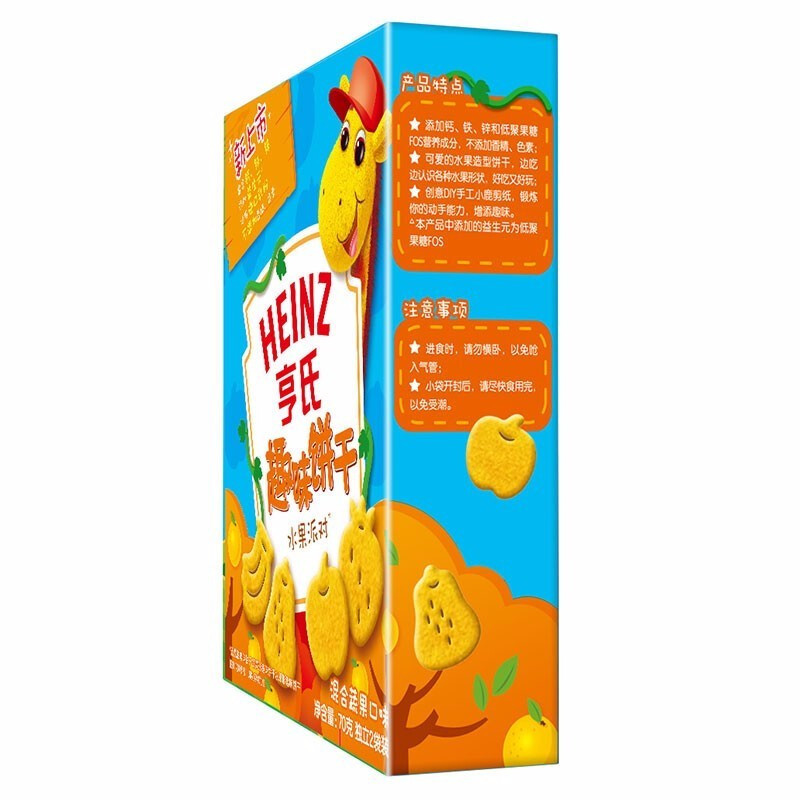 亨氏(Heinz)趣味饼干水果派对70g 亨氏宝宝零食饼干 无添加婴幼儿辅食动物饼干婴幼儿零食 儿童营养辅食