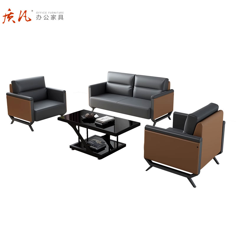 质凡贵宾单人沙发高档办公沙发组合 1+1+3+岩板U款茶几高清大图