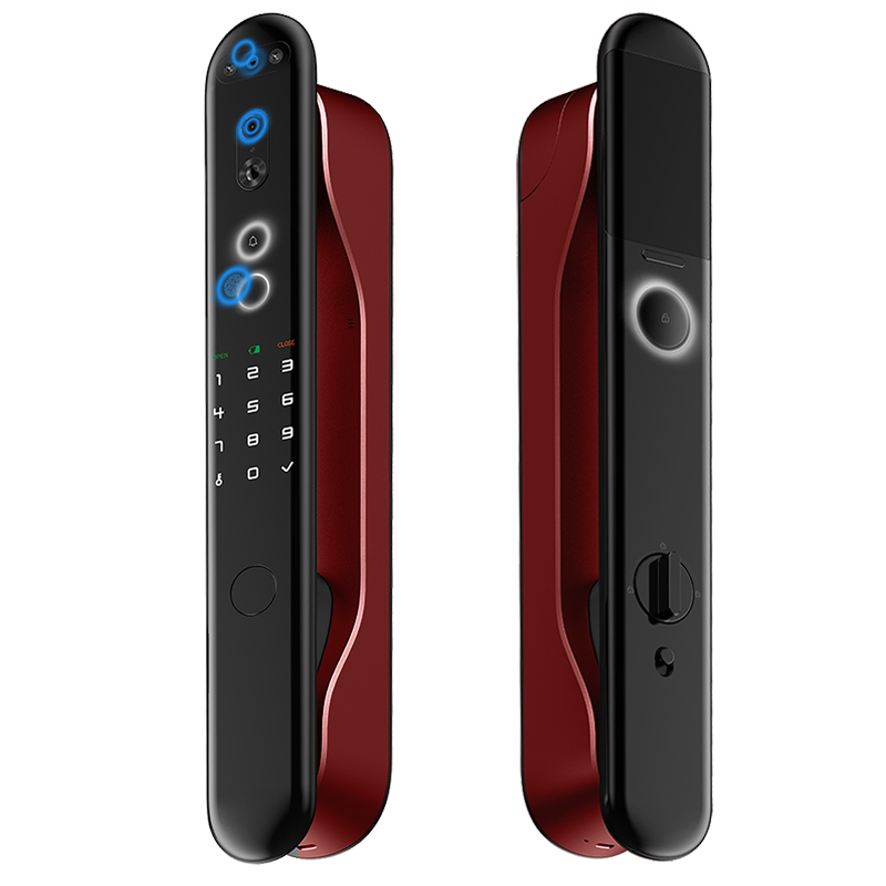 鼎山科技 (DINSTECH) A8Pro 3D人脸识别智能门锁家用 大门入户门密码锁 电子锁 防盗门指纹锁 中国红