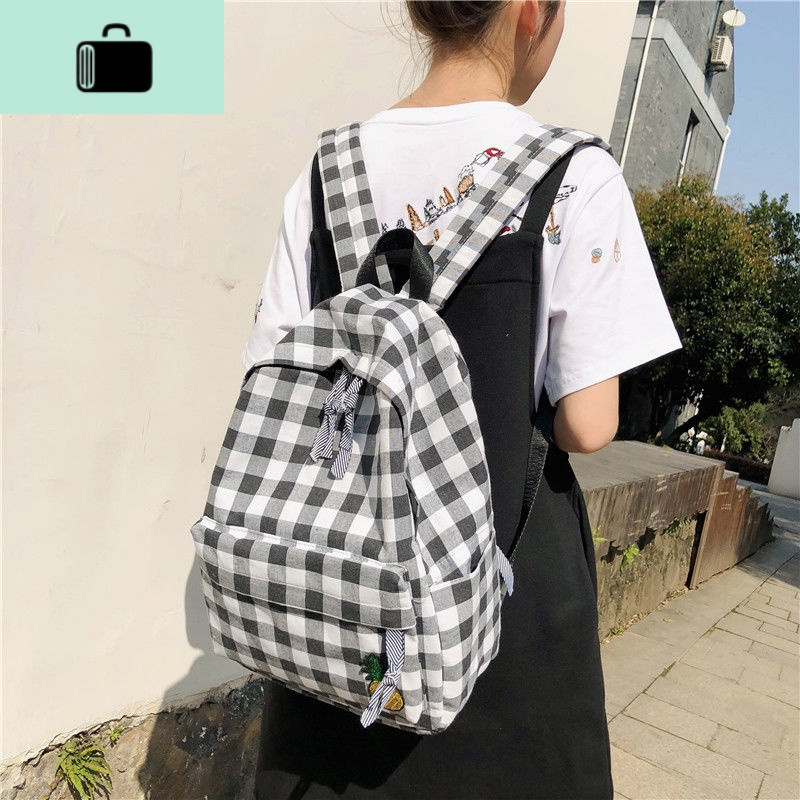 书包女学生韩版原宿ulzzang初高中学生小清新菠萝格子双肩包女insNEW LAKE