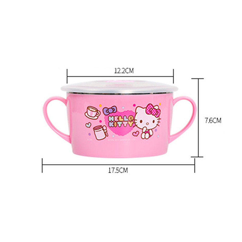 凯蒂猫(HELLO KITTY) 碗HLKO-9564C双层不锈钢人体工程学设计便捷活塞设计儿童男宝女宝可爱便携双耳碗