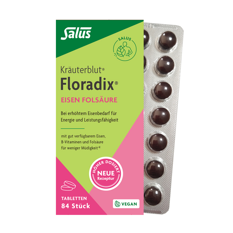 德国铁元(Floradix)salus莎露斯有机绿铁片84粒/盒装 成人女性孕妇补充铁补气血膳食营养补充剂