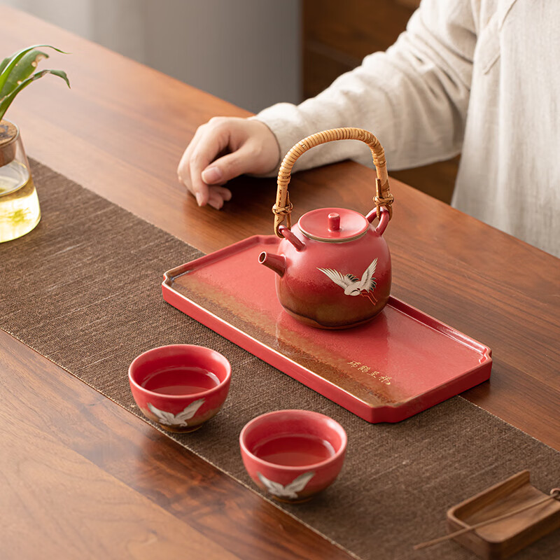 苏氏陶瓷/SUSHI CERAMICS J0996 瑞鹤呈祥提梁壶小套装 (单位:套)高清大图