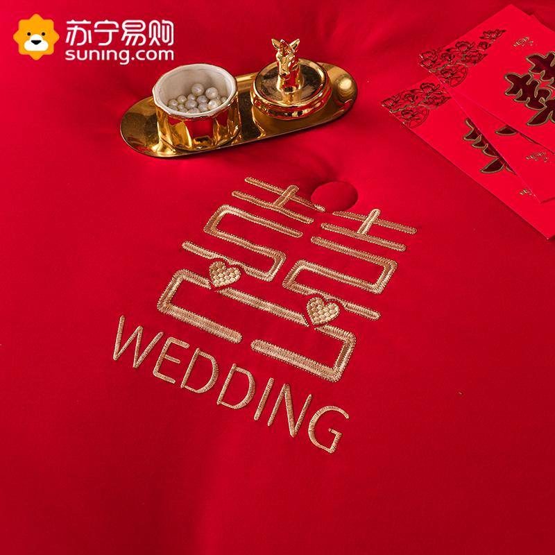 结婚被子喜被褥刺绣大红色婚庆被芯女方陪嫁用品春秋大豆冬被天作之合