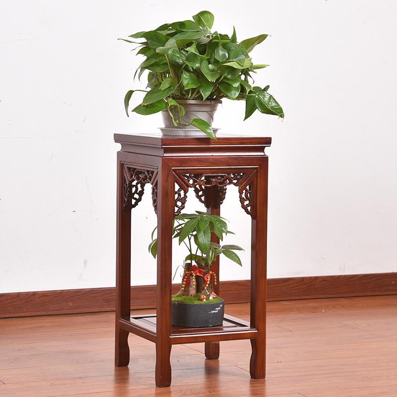 室内木质花架实木中式客厅花架子花盆凳单个落地式仿古置物架家用视频