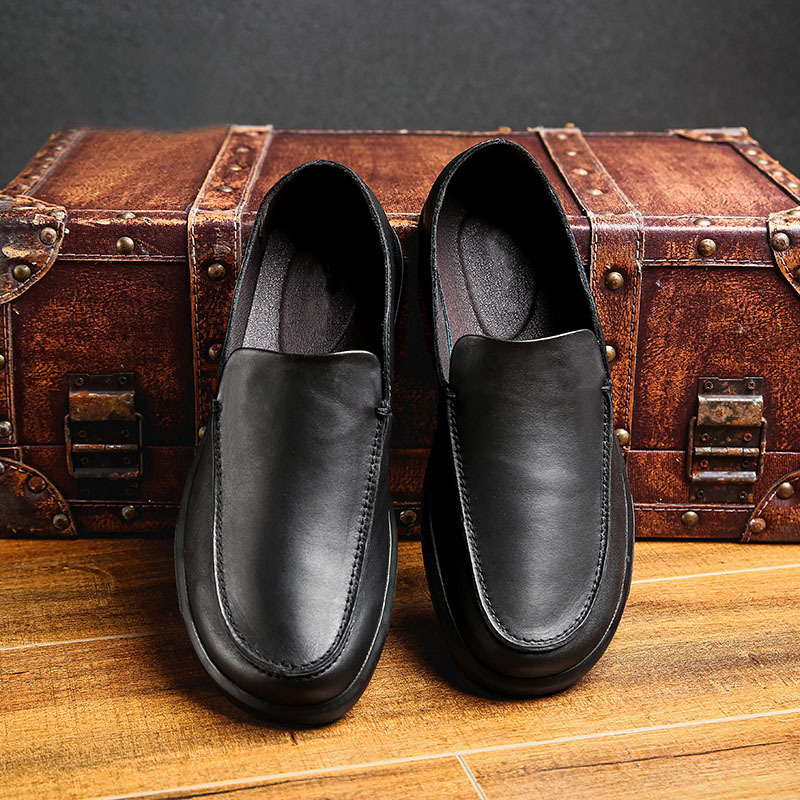 公牛四季男鞋英伦风中年爸爸鞋春秋季新款头层牛皮男士休闲鞋圆头宽脚