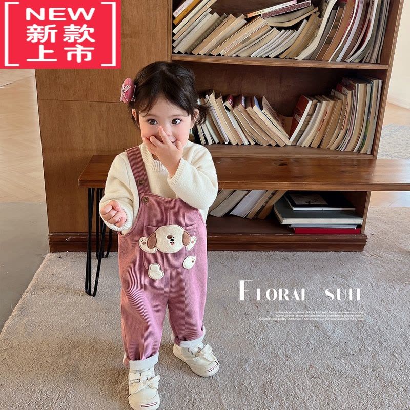 可莉允陈大猪小O宝 绣花宝宝背带裤女加绒加厚2022冬季新款女童保暖长裤保暖裤图片