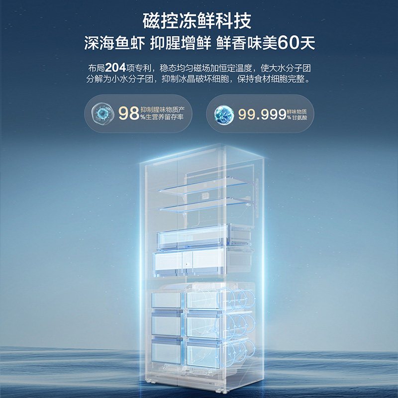 海尔 BCD-625WLHTD2BB6U1 625升 一级能效 变频 智能控温 干湿分储 自动除霜 无界蓝钢化玻璃面板高清大图