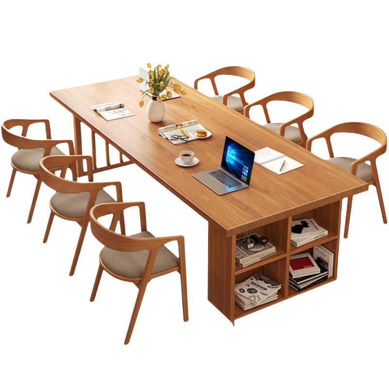 豫龙都 实木长桌 2.4m+六椅套高清大图