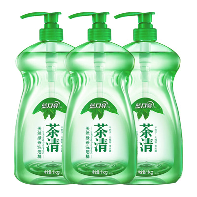 蓝月亮洗洁精去油高效除菌茶清天然绿茶洗洁精1kg*3瓶(包装随机)