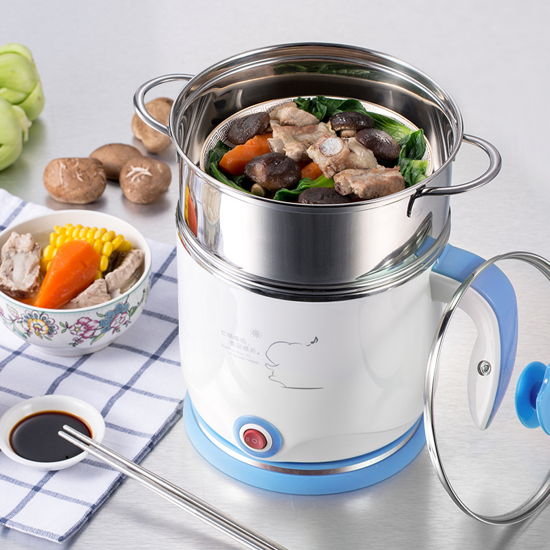 小浣熊电煮锅多功能宿舍自煮家用锅烧锅小皖碗烷涴熊快速锅小电锅蓝色