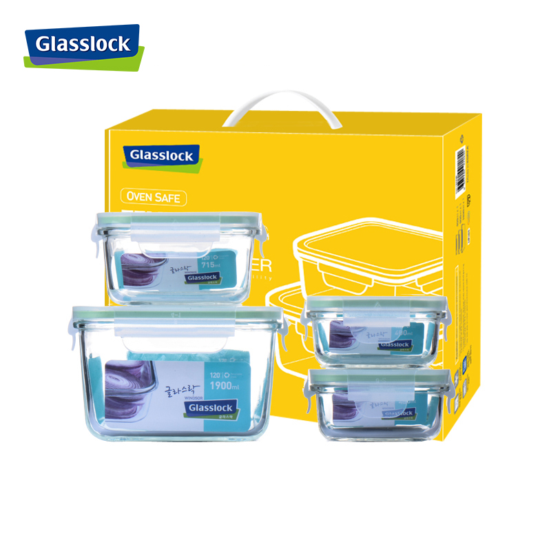 三光云彩(GLASSLOCK)钢化耐热玻璃保鲜盒储物罐四件套GL06-4A