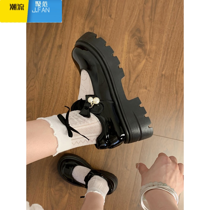 聚范配裙子法式玛丽珍小皮鞋女厚底2024夏季新款增高jk鞋单鞋中跟珍珠高清大图