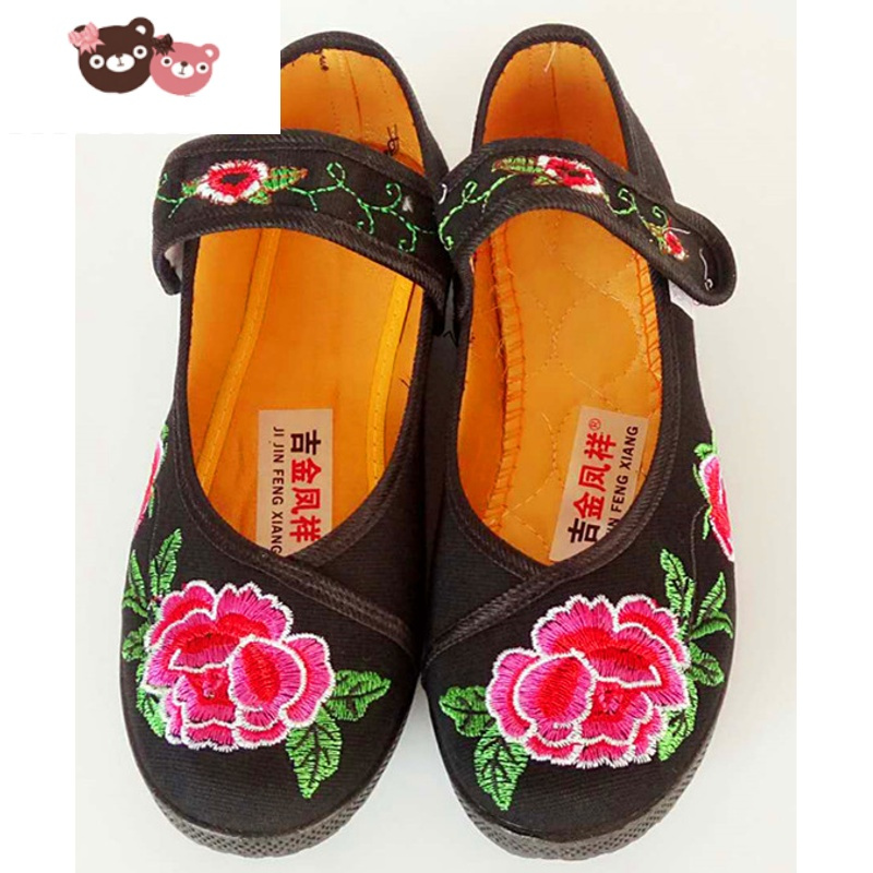 光女童绣花鞋儿童布鞋小女孩表演出舞蹈鞋牛筋软平底旗袍鞋苗族鞋夏
