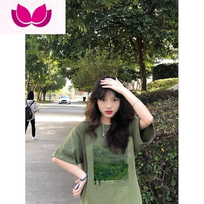 七斓牛油果绿短袖正肩显瘦t恤女夏季潮牌街头美式oversize上衣ins