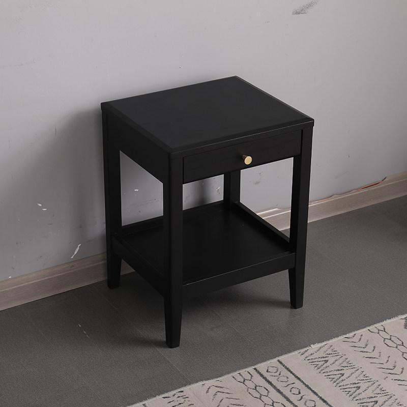 全实木沙发小边几客厅休闲小方桌多功能卧室床头柜家用小桌子 黑色