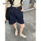 NEW LAKE深蓝色牛仔五分短裤女春秋大码胖妹妹显瘦显高百搭阔腿高腰A字裤