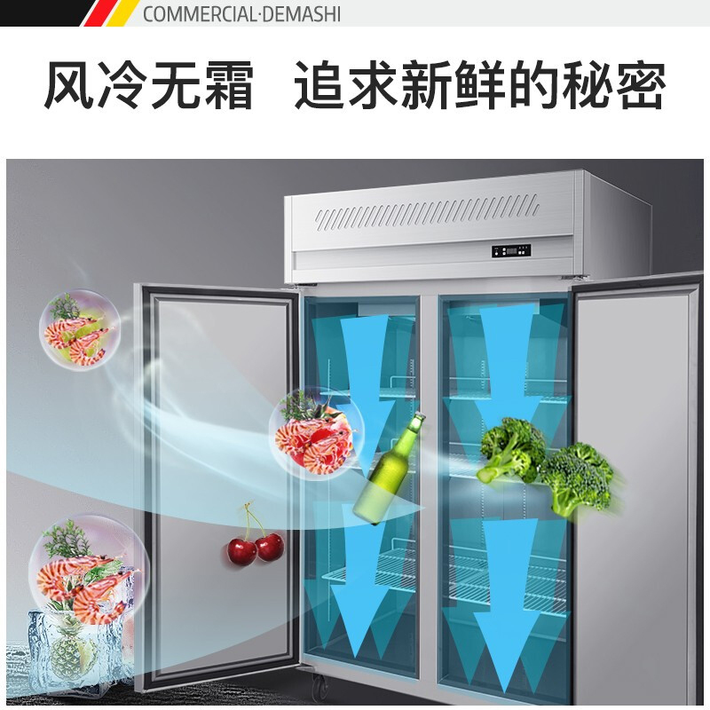德玛仕(DEMASHI)商用双开门冰柜 立式冷冻 不锈钢冰箱冷柜厨房髙身雪柜LD1.0L2W 风冷款全冷冻