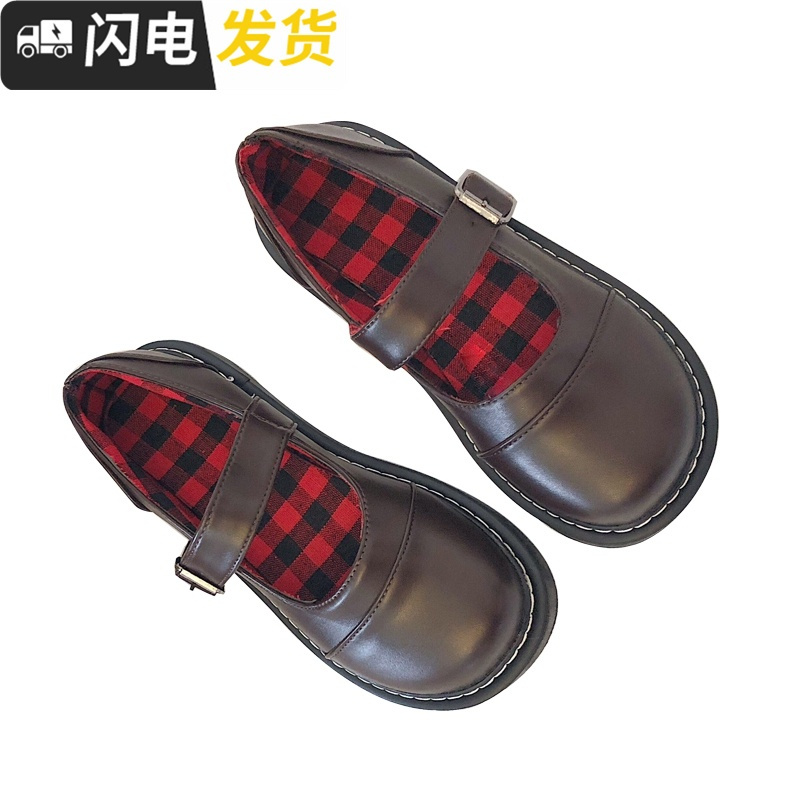 chic圆头小皮鞋女学生韩版百搭ulzzang复古软妹ins大头娃娃鞋厚底启如休闲鞋休闲鞋