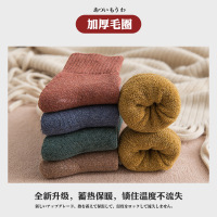 俞兆林冬季袜子女袜纯棉中筒袜加厚加绒纯色保暖棉袜女士日系毛圈袜3双装