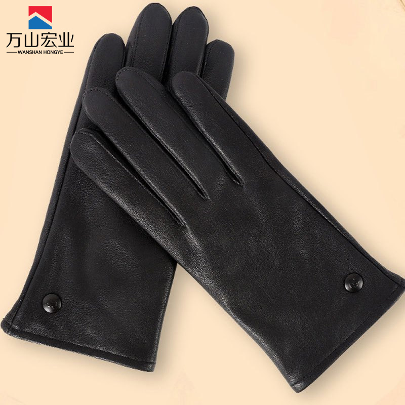 万山宏业 触屏加绒女士羊皮手套WD18T/副高清大图
