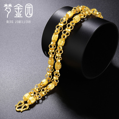 梦金园 黄金项链 霸气华贵雕花老板链足金999黄金项链男士计价 黄金首饰