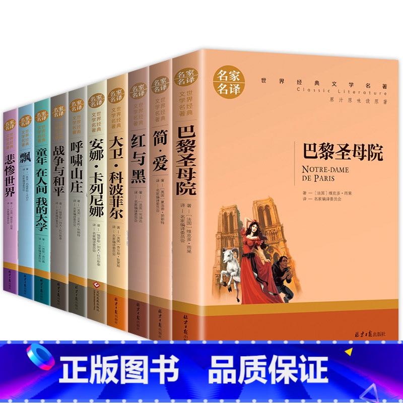 世界名著全10册 [正版]世界文学名著全套10册 简爱书籍 巴黎圣母院 战争与和平 悲惨世界书 飘原著文学原版书经典高清大图