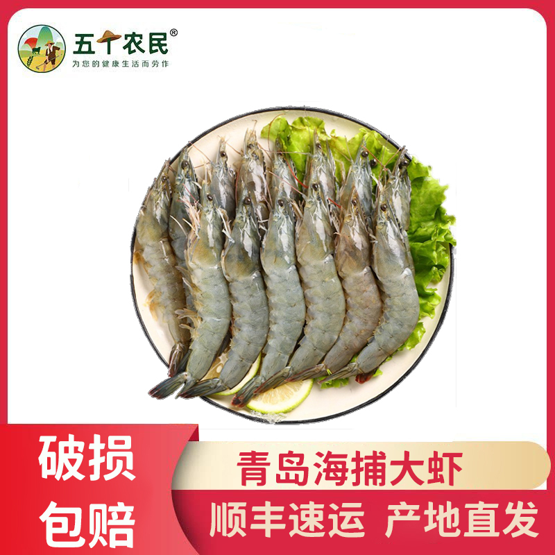 [五个农民]顺丰速运 青岛海捕大虾 带箱4斤装 14-16cm中号虾 个头饱满 肉质紧实
