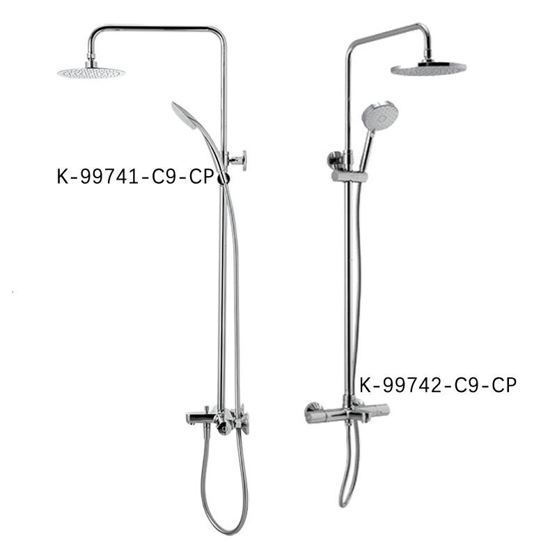 科勒K-99741T-C9-CP齐悦挂墙式恒温淋浴双花洒套装大喷头淋浴柱 超薄顶喷手持K-99741T-C9-CP