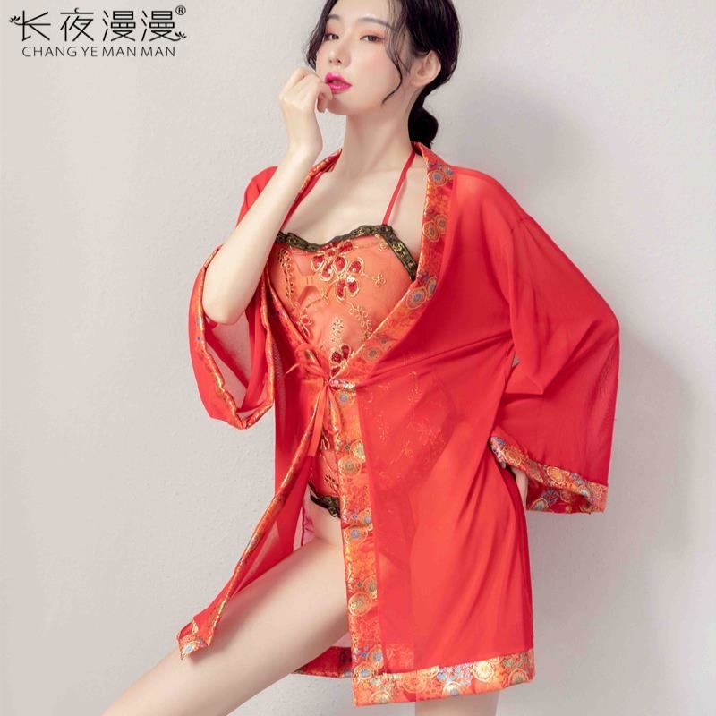 长夜漫漫唐装外套配肚兜 古典美女红色透视肚兜 情趣性感刺绣古装 外套+肚兜 均码