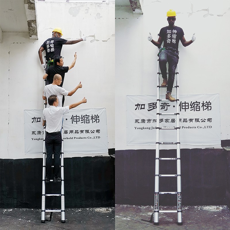 铝合金梯子加厚伸缩梯家用折叠梯直梯宿舍升降梯扶梯工程梯 三维工匠 德标单面直梯5.0米收缩至100厘米高清大图