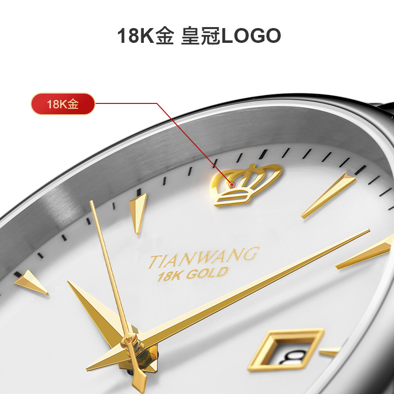 天王金标送福18K金logo尊享版男表商务休闲男士手表钢带机械表送男友礼5845