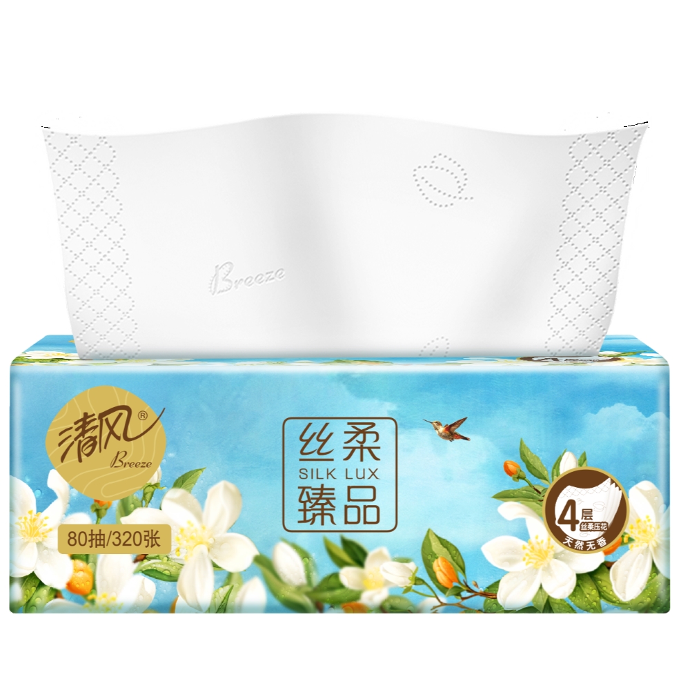 清风 丝柔臻品4层80抽 抽取式面巾纸BR41SHCE3 18包*1箱