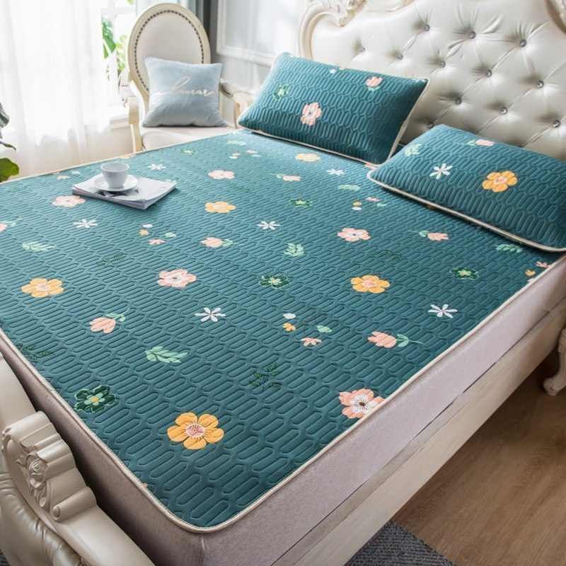 家柏饰(CORATED)泰国乳胶凉席子三件套软席子1.5冰丝1.8m床可水洗可折叠夏季2.0米 源舍-乳胶凉席(玄雅花绿) 1.8m（6英尺）床