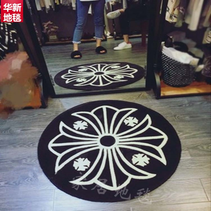 服装店圆形拍照穿衣镜地毯 试衣间衣帽间个性可定制logo圆形地垫