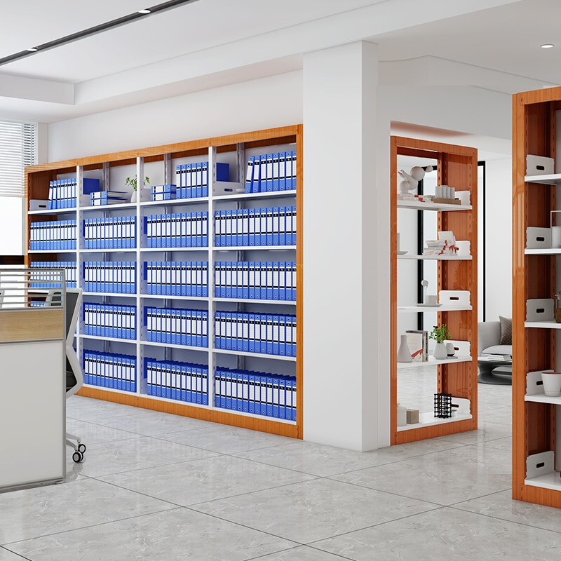 域赢书架木护板可调节架子学校图书馆书店书籍室阅览室单面书架资料架木护板货架一列三组五层高清大图