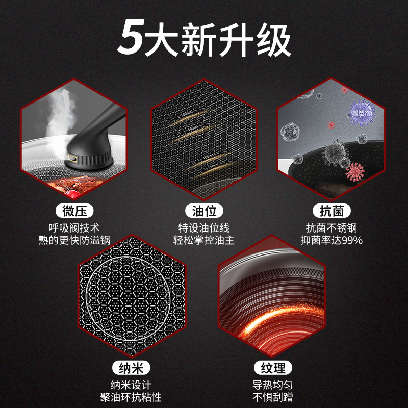 康巴赫第五代不锈钢炒锅家用燃气灶专用炒菜不粘锅 [五代]炒锅32cm组合2