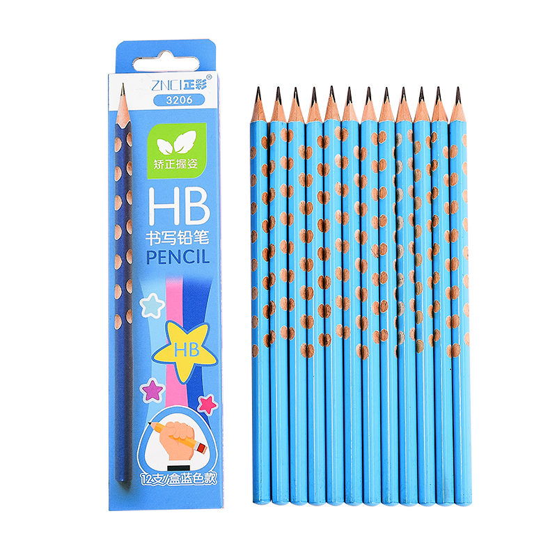 正彩(ZNCI)洞洞铅笔HB儿童矫正握姿小学生三角笔杆三棱书写铅笔文具用品单位10支装 3206蓝色10支装